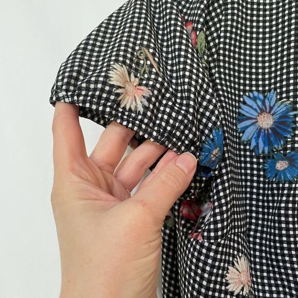 Sugar High Gingham Floral Ruffled Wrap Blouse Womens L Romantic Flutter Sleeve - Picture 5 of 14